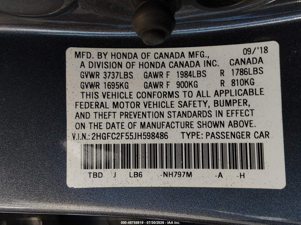2HGFC2F55JH598486 2018 HONDA CIVIC photo no. 9