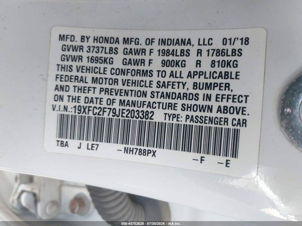 19XFC2F79JE203382 2018 HONDA CIVIC photo no. 9