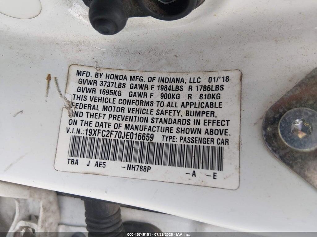 19XFC2F70JE016659 2018 HONDA CIVIC photo no. 9