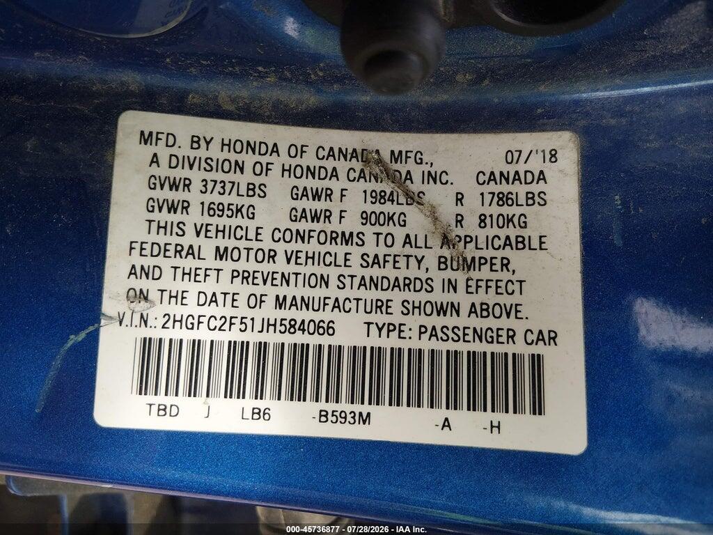 2HGFC2F51JH584066 2018 HONDA CIVIC photo no. 9