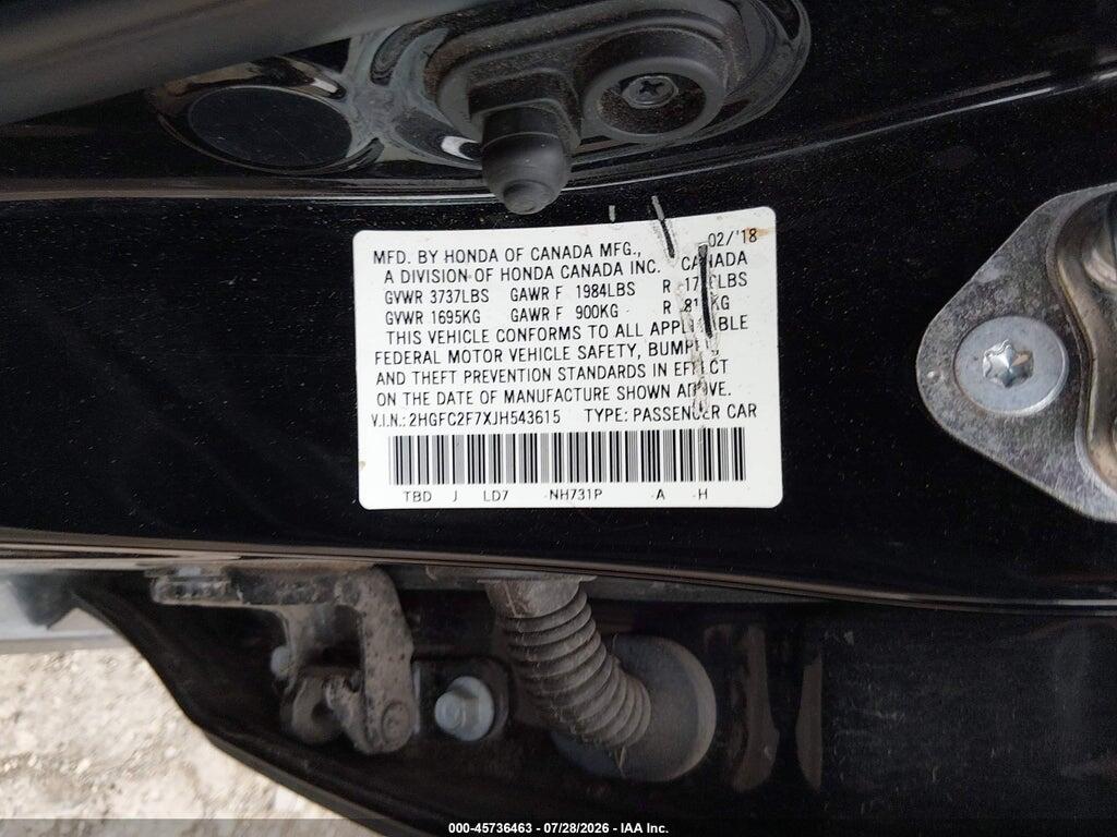 2HGFC2F7XJH543615 2018 HONDA CIVIC photo no. 9