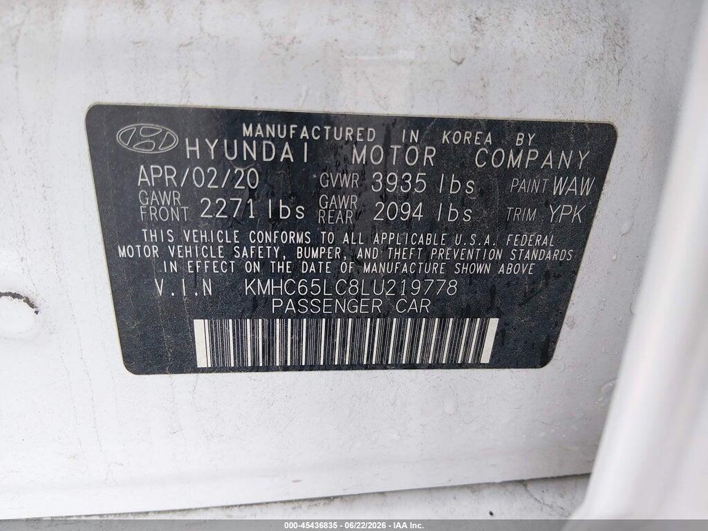 KMHC65LC8LU219778 2020 HYUNDAI IONIQ HYBRID photo no. 9