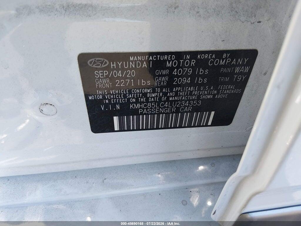 KMHC85LC4LU234353 2020 HYUNDAI IONIQ HYBRID photo no. 9