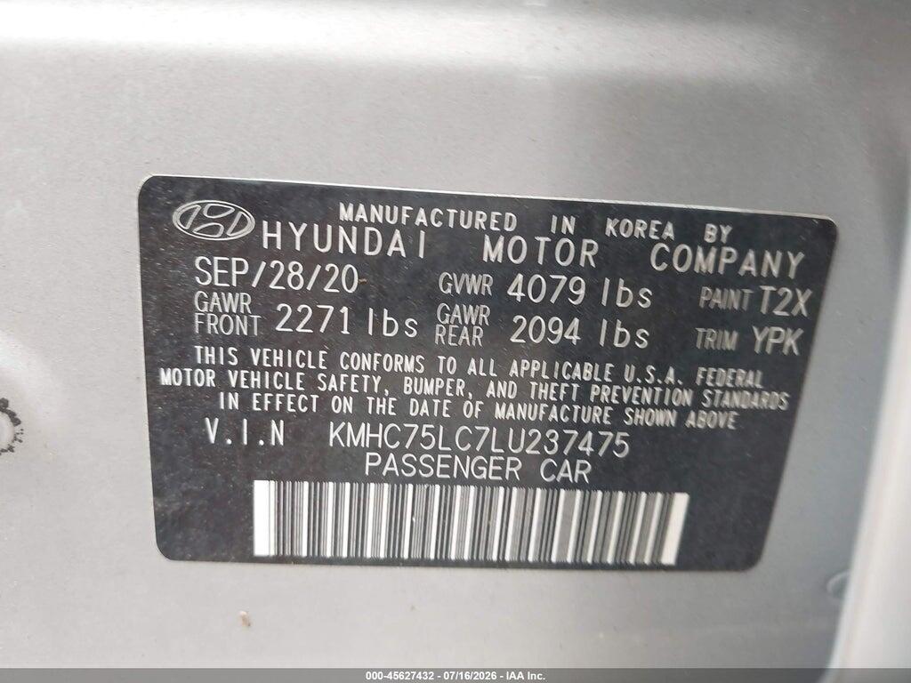 KMHC75LC7LU237475 2020 HYUNDAI IONIQ HYBRID photo no. 9