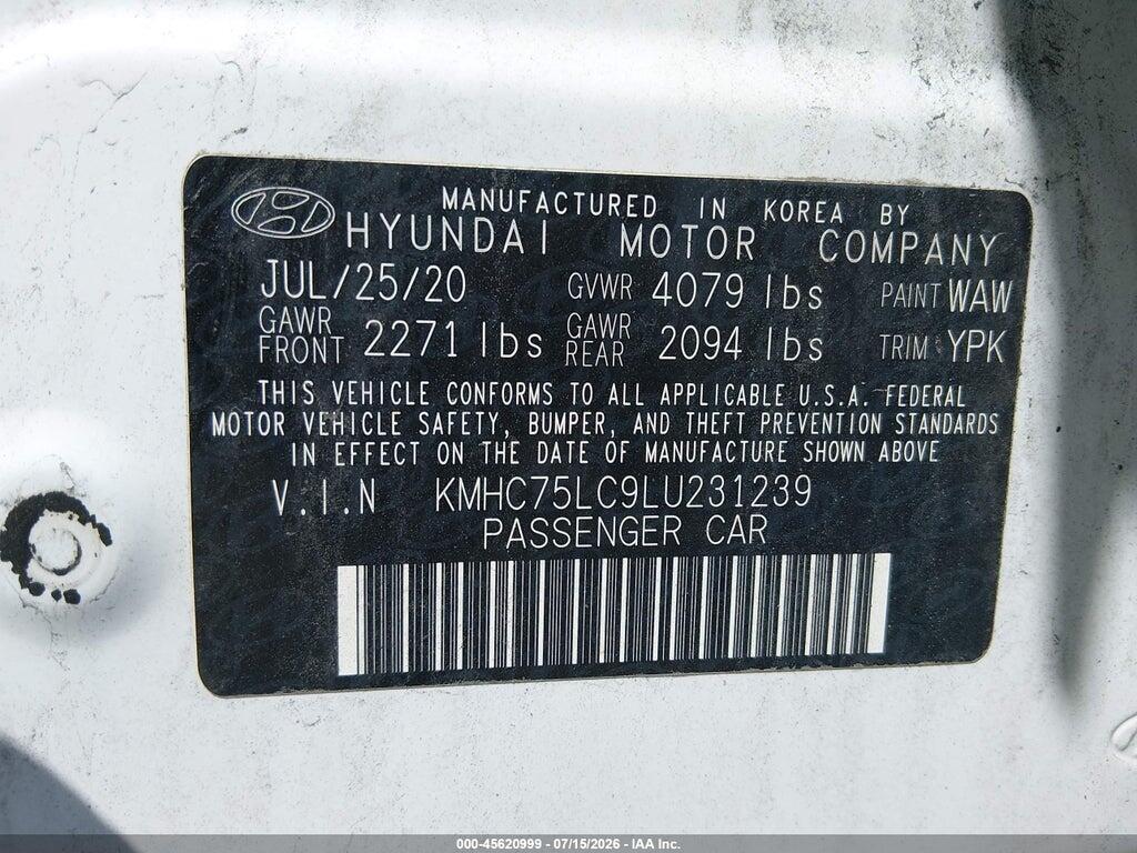KMHC75LC9LU231239 2020 HYUNDAI IONIQ HYBRID photo no. 9
