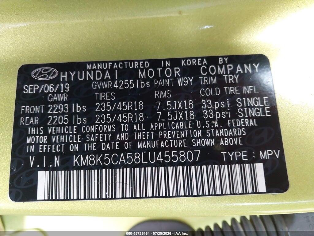 KM8K5CA58LU455807 2020 HYUNDAI KONA photo no. 9