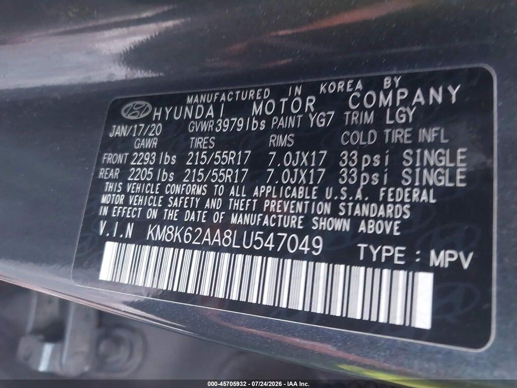 KM8K62AA8LU547049 2020 HYUNDAI KONA photo no. 9
