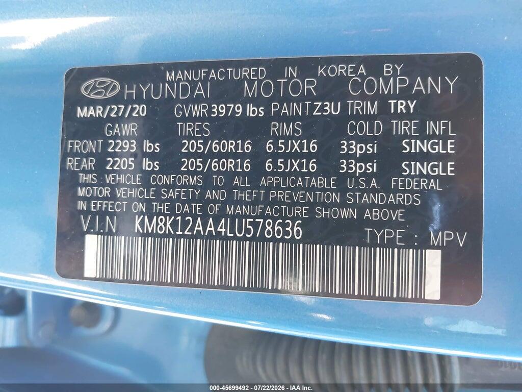 KM8K12AA4LU578636 2020 HYUNDAI KONA photo no. 9