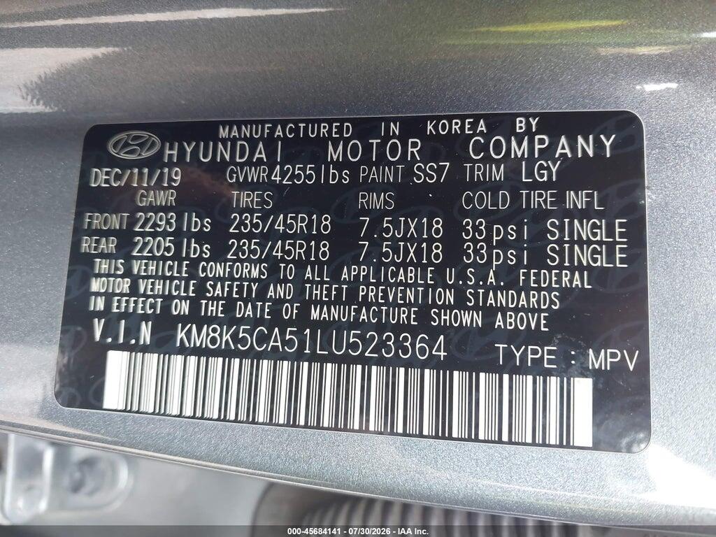 KM8K5CA51LU523364 2020 HYUNDAI KONA photo no. 9