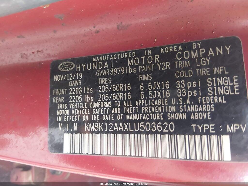 KM8K12AAXLU503620 2020 HYUNDAI KONA photo no. 9