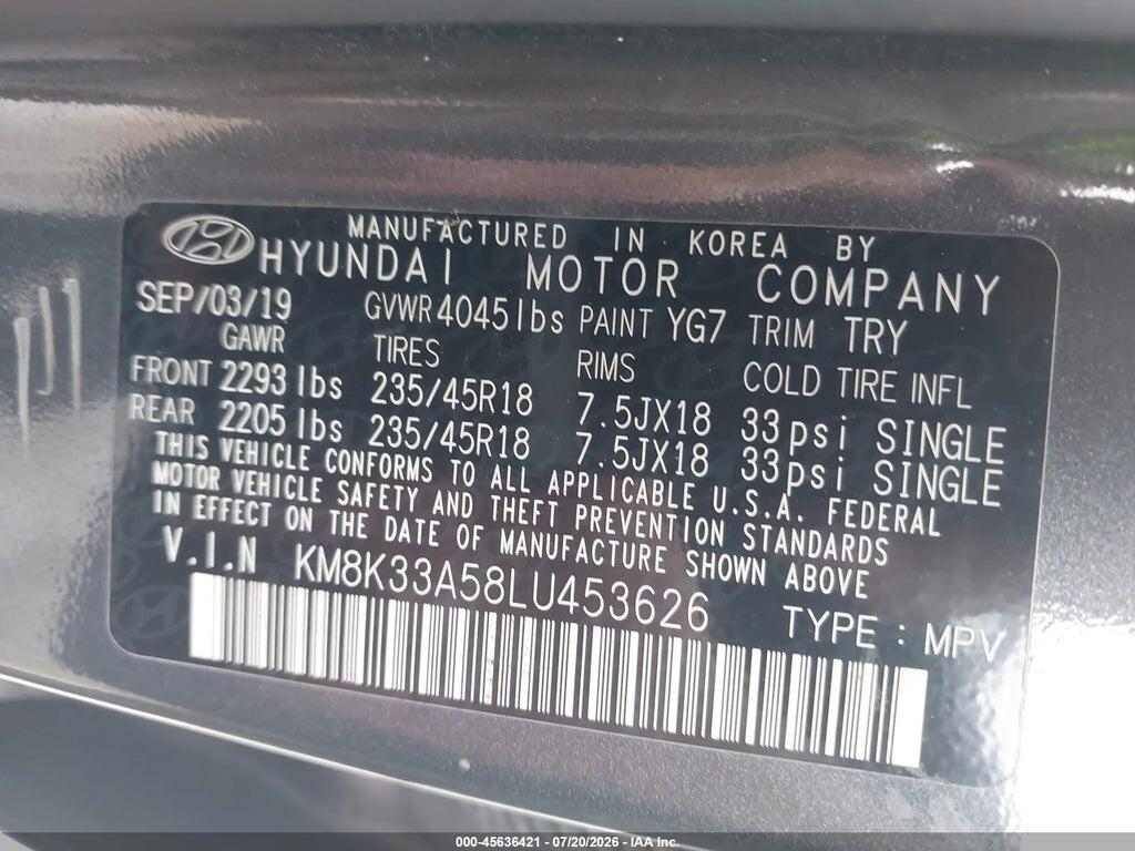KM8K33A58LU453626 2020 HYUNDAI KONA photo no. 9