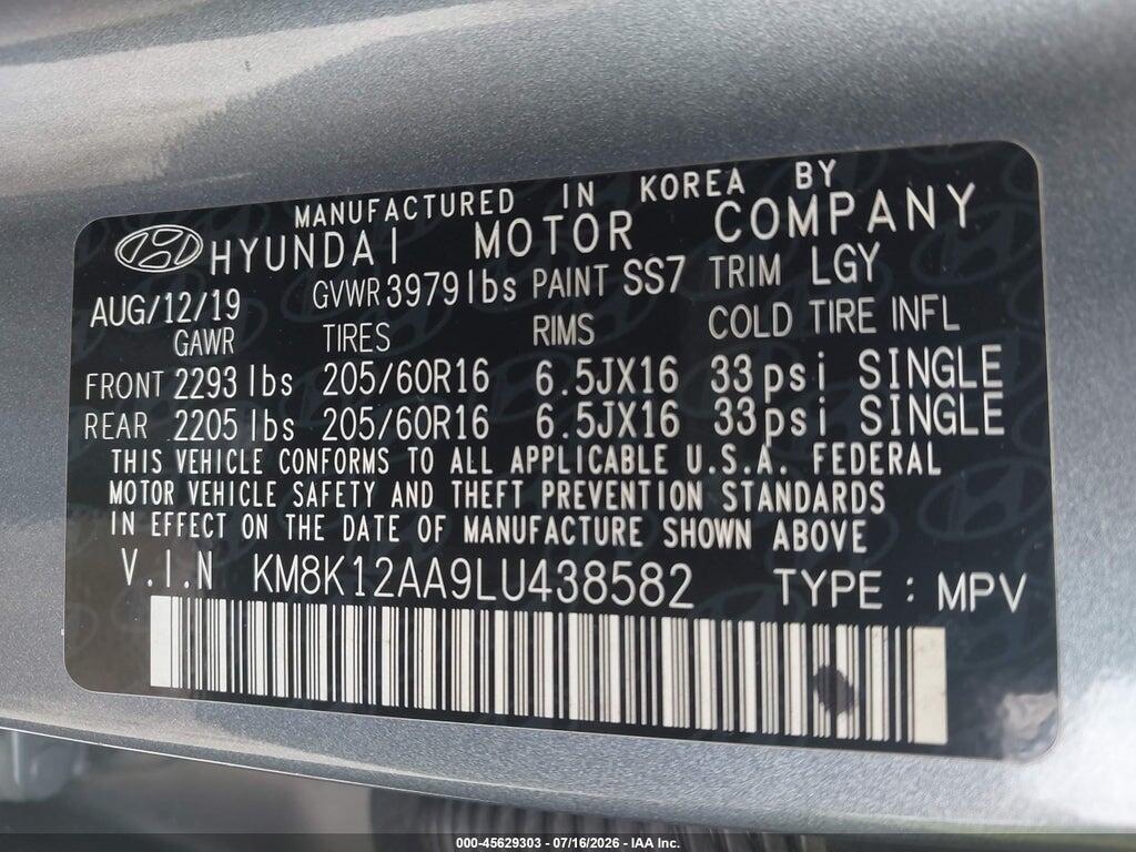 KM8K12AA9LU438582 2020 HYUNDAI KONA photo no. 9