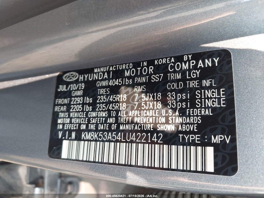 KM8K53A54LU422142 2020 HYUNDAI KONA photo no. 9