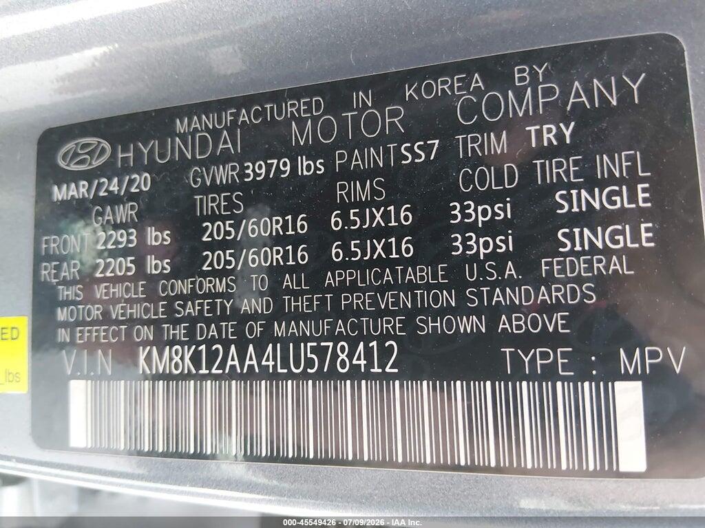 KM8K12AA4LU578412 2020 HYUNDAI KONA photo no. 9