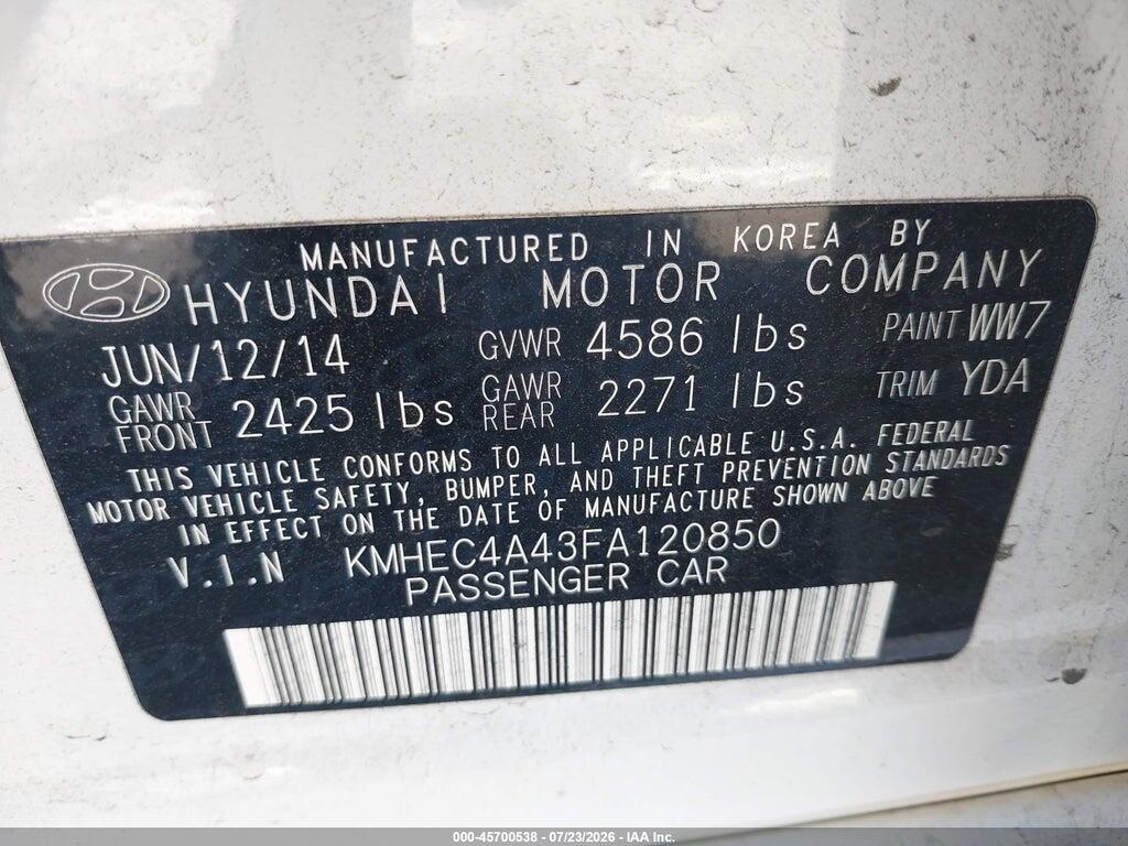 KMHEC4A43FA120850 2015 HYUNDAI SONATA HYBRID photo no. 9