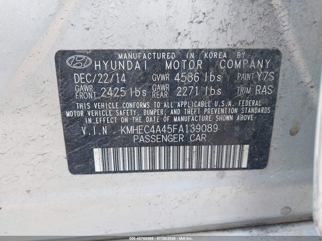KMHEC4A45FA139089 2015 HYUNDAI SONATA HYBRID photo no. 9