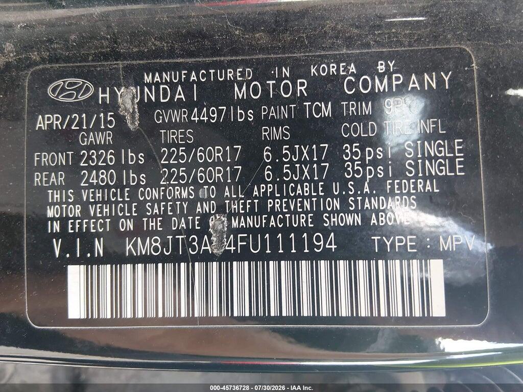 KM8JT3AF4FU111194 2015 HYUNDAI TUCSON photo no. 9
