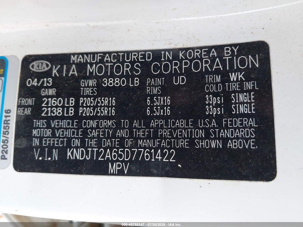 KNDJT2A65D7761422 2013 KIA SOUL photo no. 9