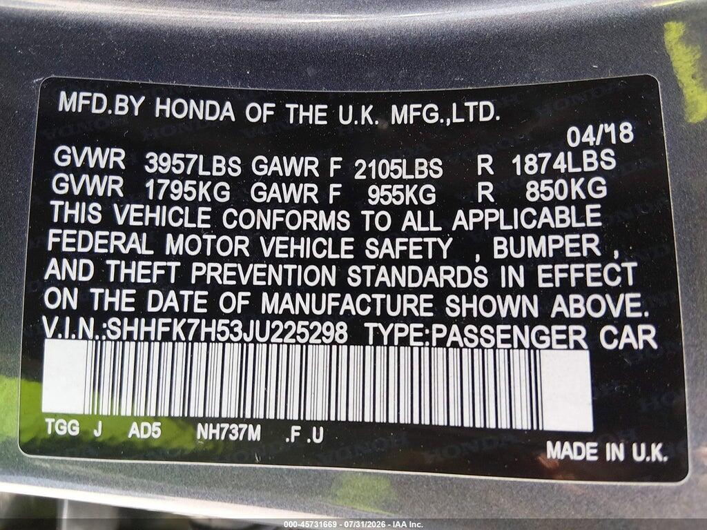 SHHFK7H53JU225298 2018 HONDA CIVIC photo no. 9