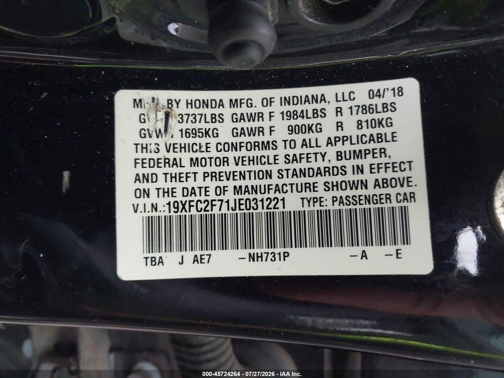 19XFC2F71JE031221 2018 HONDA CIVIC photo no. 9