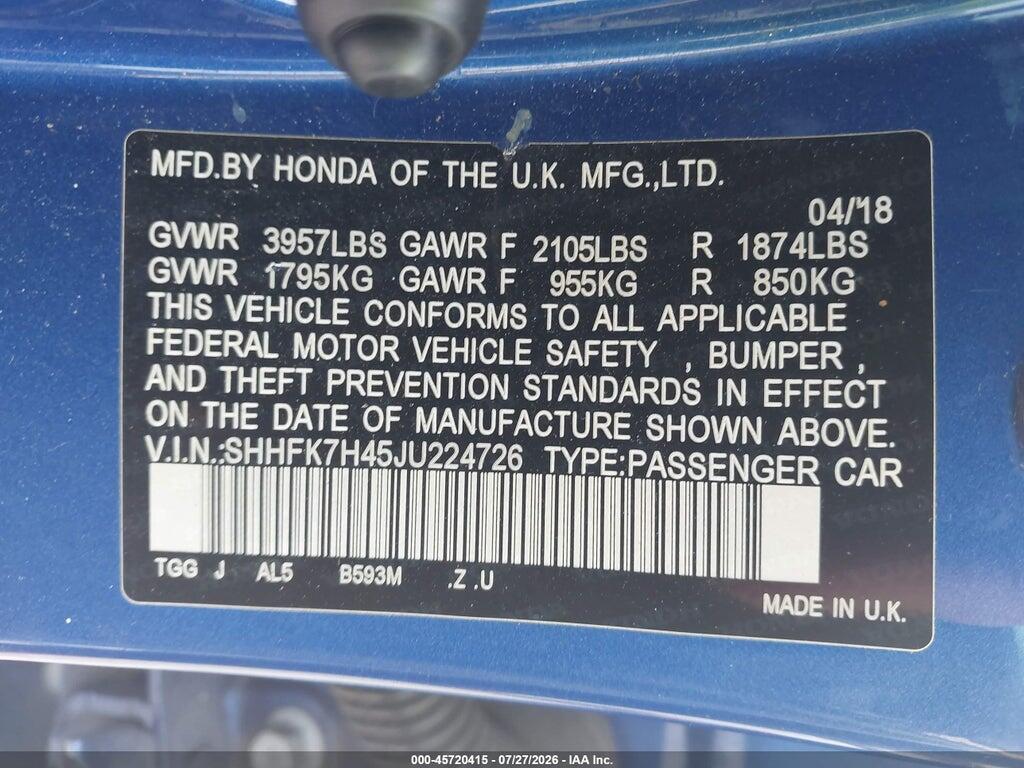 SHHFK7H45JU224726 2018 HONDA CIVIC photo no. 9