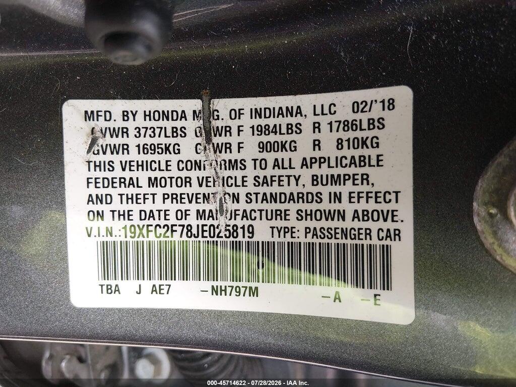 19XFC2F78JE025819 2018 HONDA CIVIC photo no. 9
