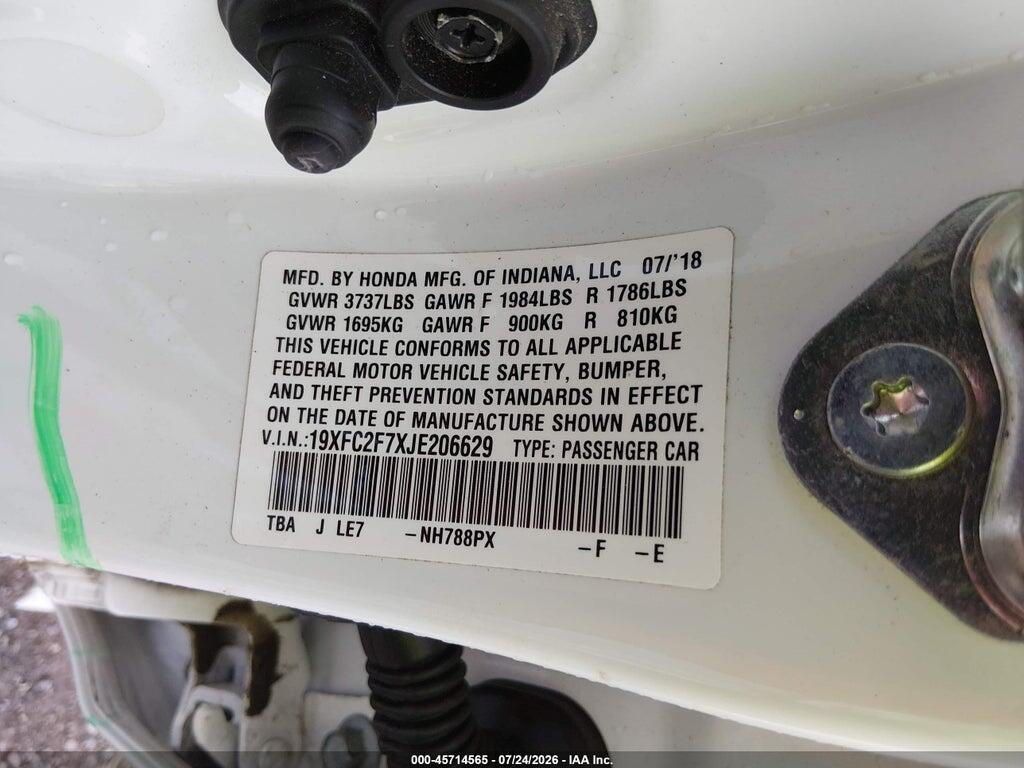 19XFC2F7XJE206629 2018 HONDA CIVIC photo no. 9