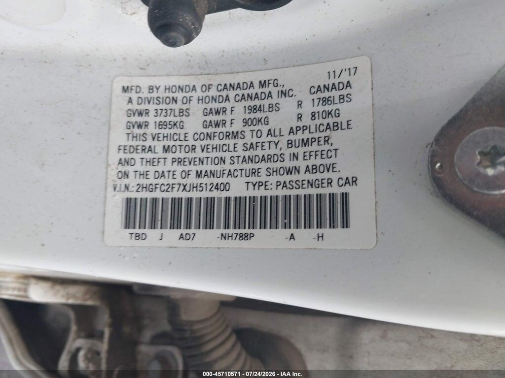 2HGFC2F7XJH512400 2018 HONDA CIVIC photo no. 9