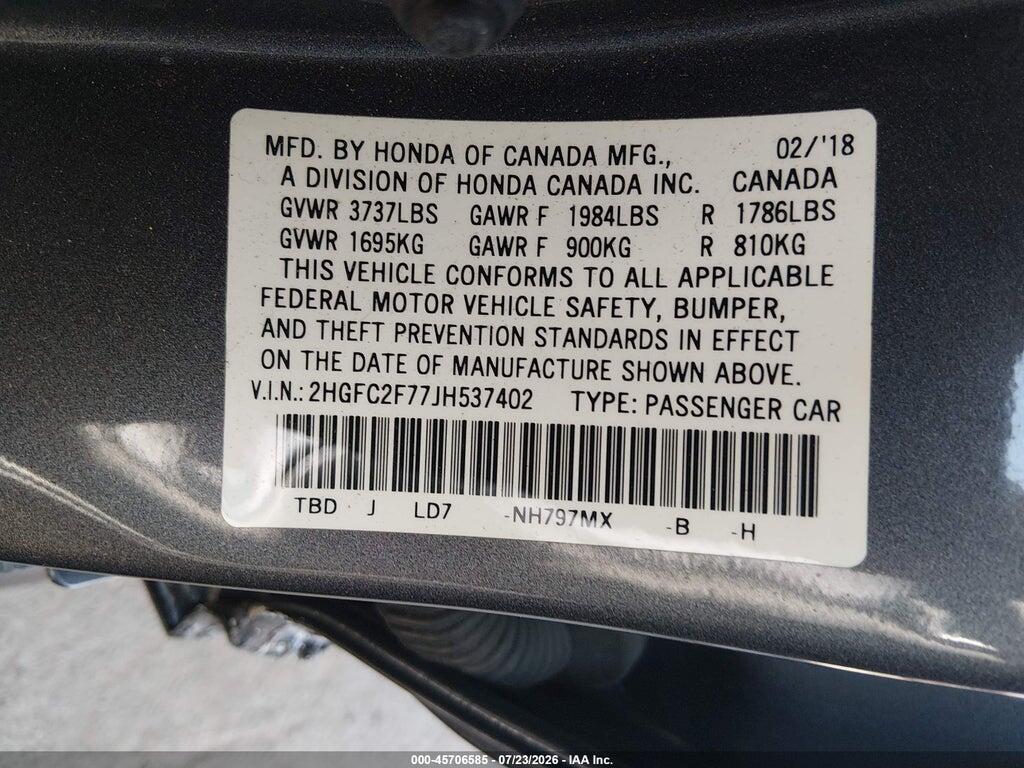 2HGFC2F77JH537402 2018 HONDA CIVIC photo no. 9
