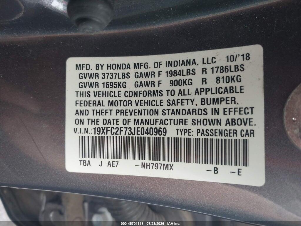 19XFC2F73JE040969 2018 HONDA CIVIC photo no. 9