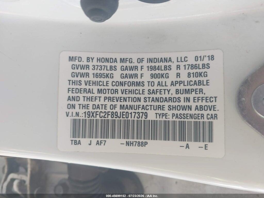 19XFC2F89JE017379 2018 HONDA CIVIC photo no. 9