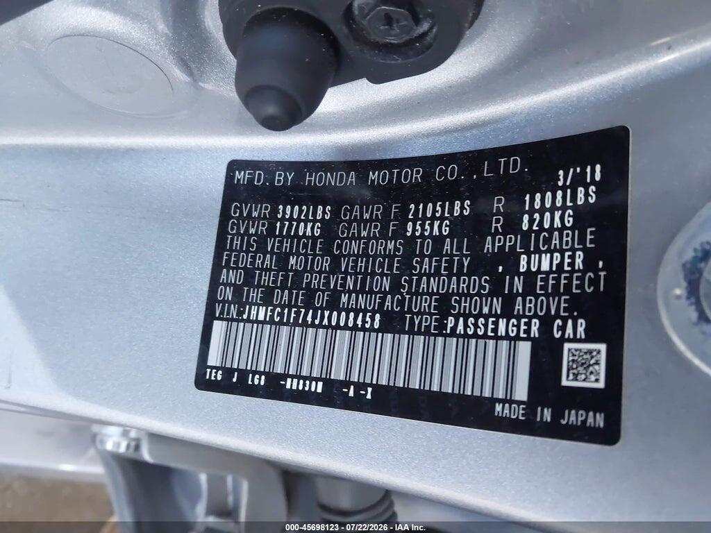 JHMFC1F74JX008458 2018 HONDA CIVIC photo no. 9