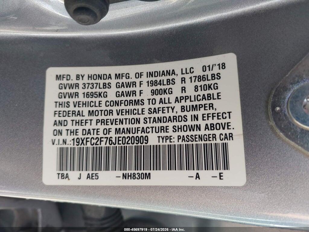 19XFC2F76JE020909 2018 HONDA CIVIC photo no. 9