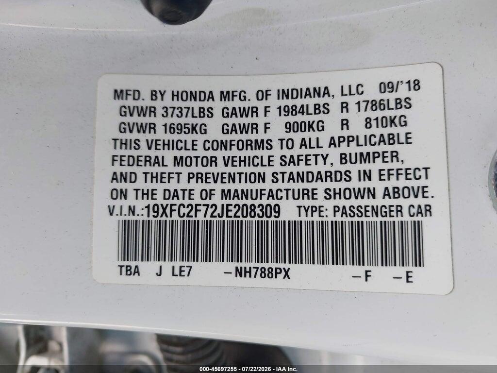 19XFC2F72JE208309 2018 HONDA CIVIC photo no. 9