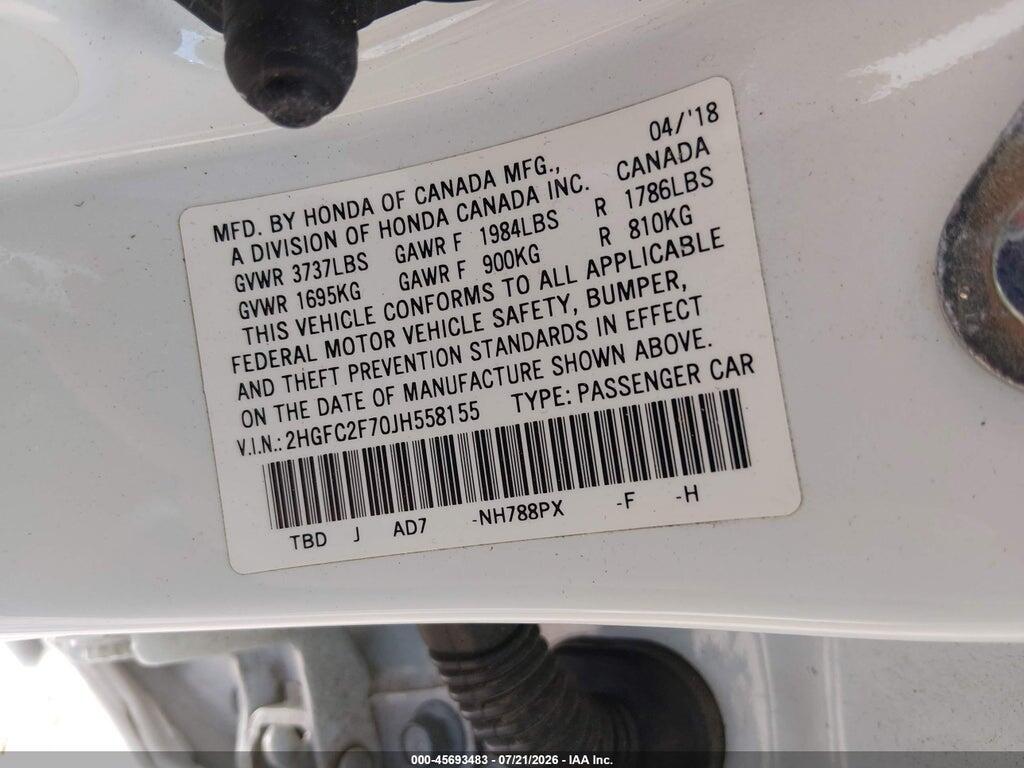 2HGFC2F70JH558155 2018 HONDA CIVIC photo no. 9