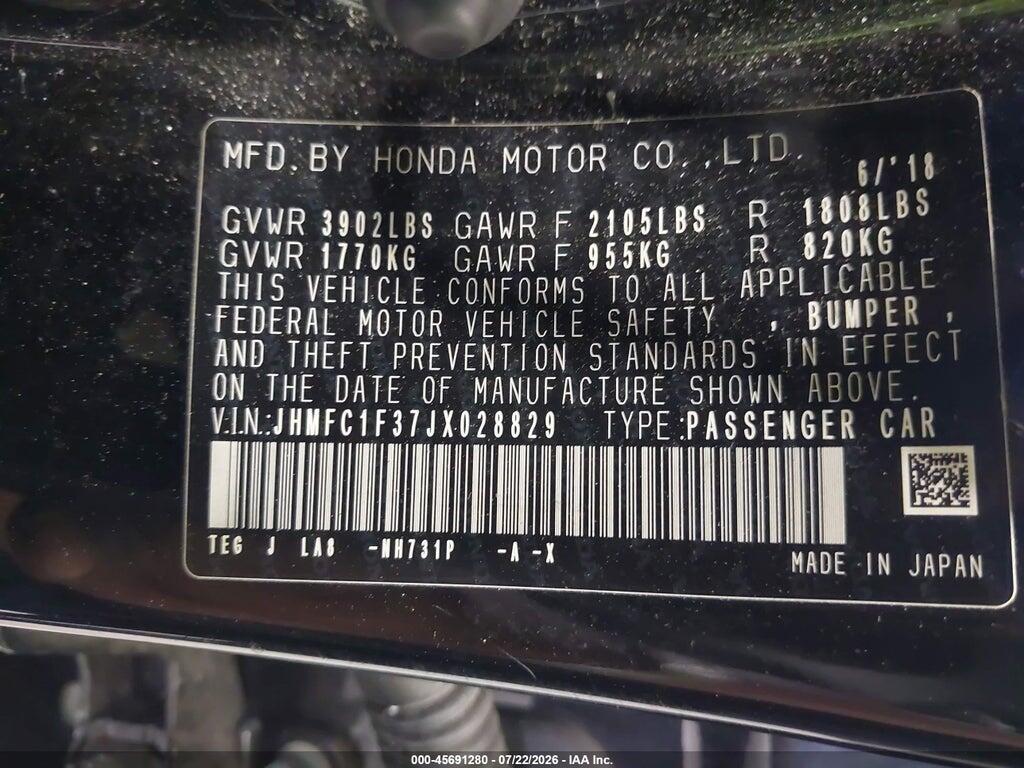 JHMFC1F37JX028829 2018 HONDA CIVIC photo no. 9