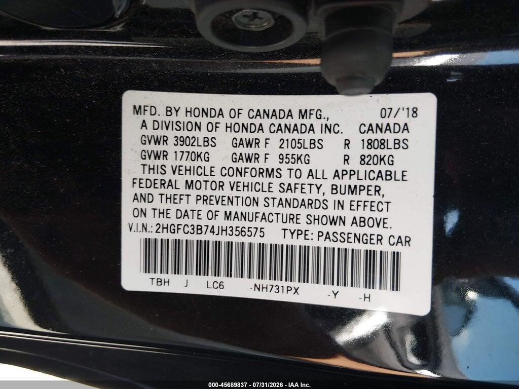 2HGFC3B74JH356575 2018 HONDA CIVIC photo no. 9
