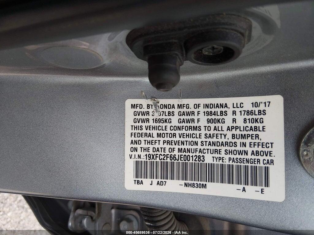 19XFC2F66JE001283 2018 HONDA CIVIC photo no. 9