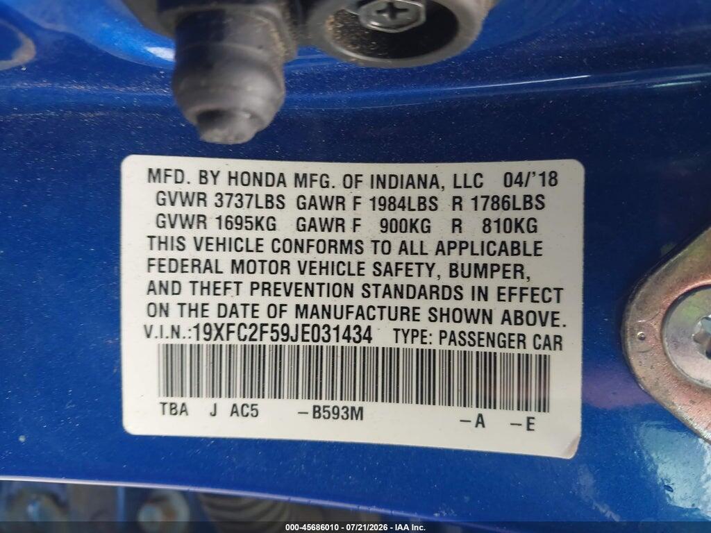 19XFC2F59JE031434 2018 HONDA CIVIC photo no. 9