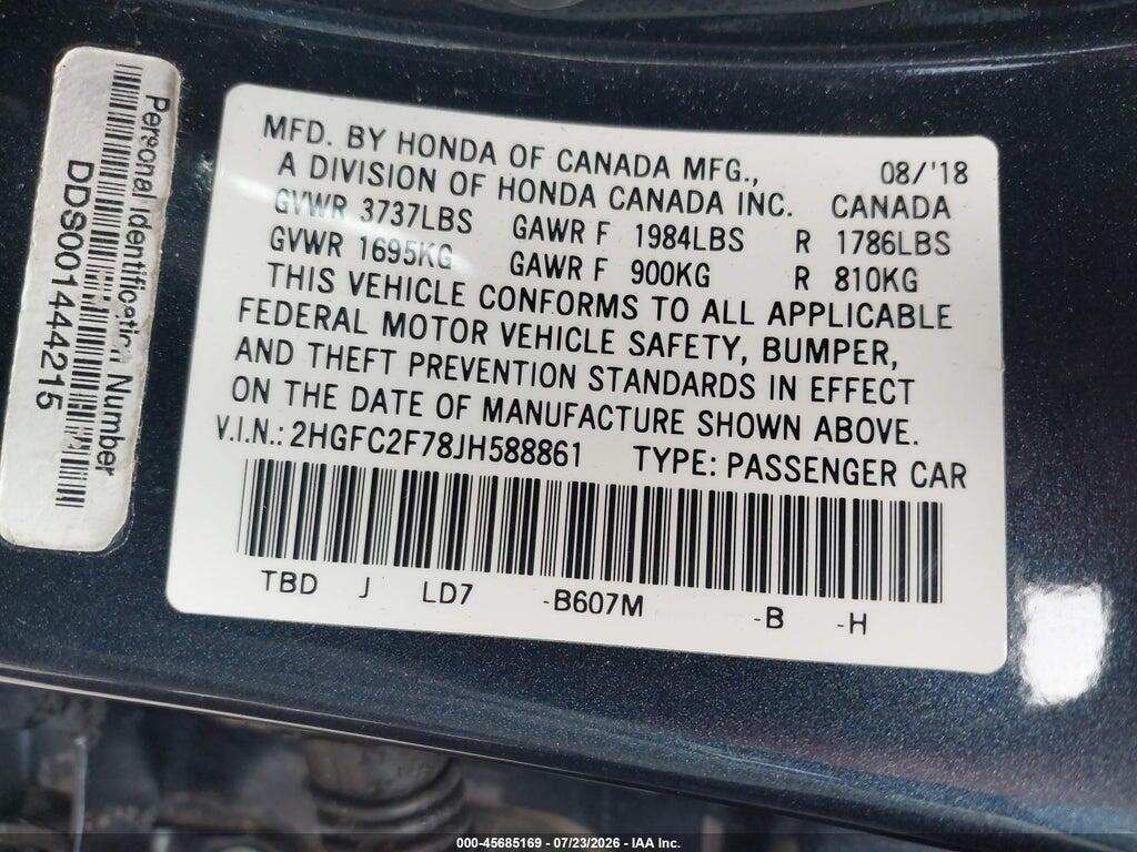 2HGFC2F78JH588861 2018 HONDA CIVIC photo no. 9