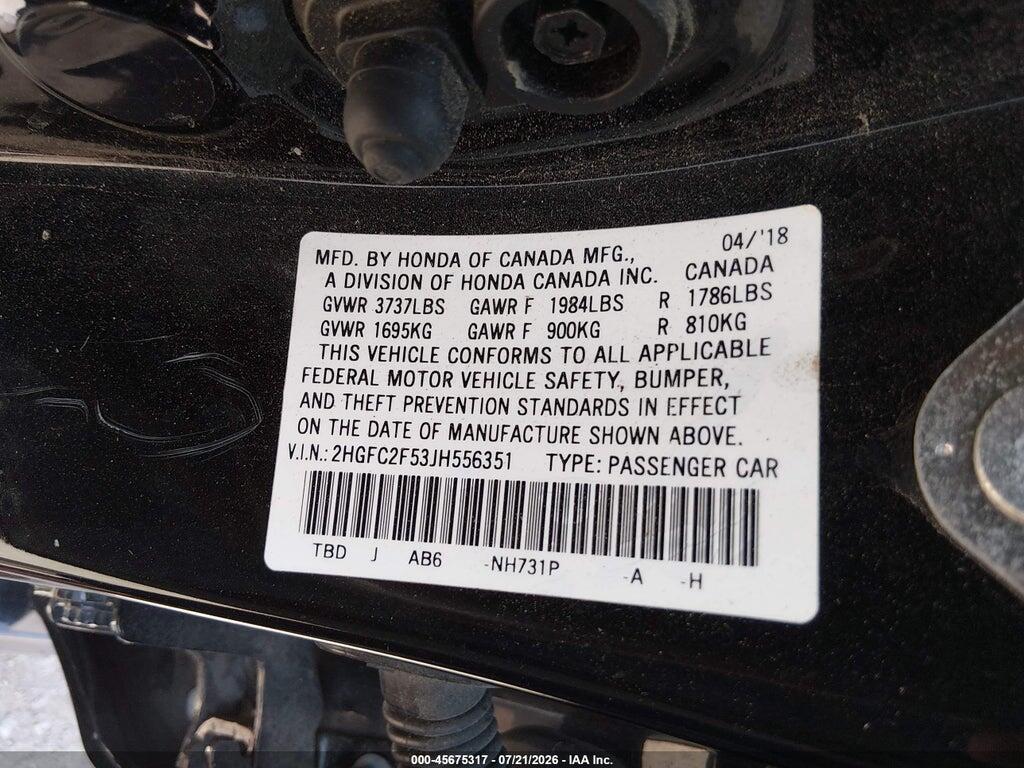 2HGFC2F53JH556351 2018 HONDA CIVIC photo no. 9