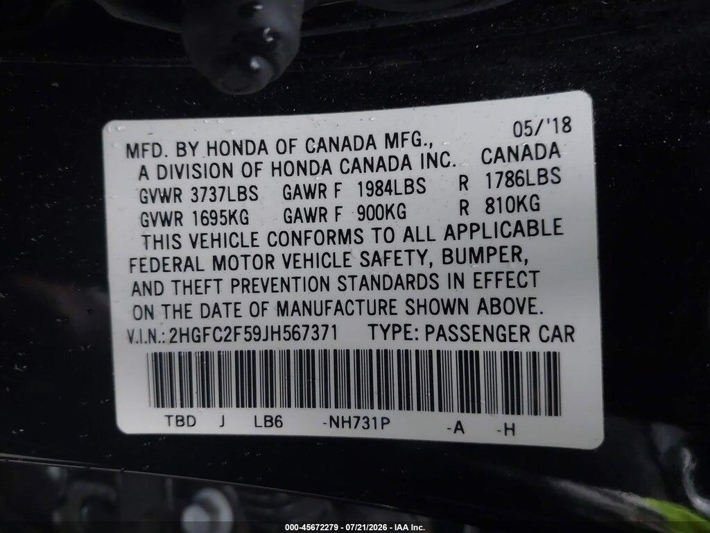 2HGFC2F59JH567371 2018 HONDA CIVIC photo no. 9
