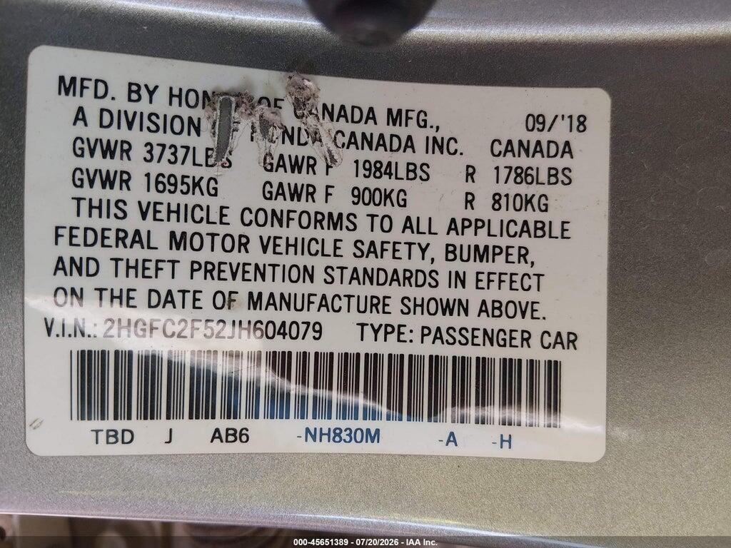2HGFC2F52JH604079 2018 HONDA CIVIC photo no. 9