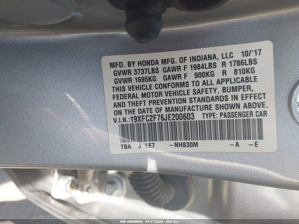 19XFC2F76JE200603 2018 HONDA CIVIC photo no. 9