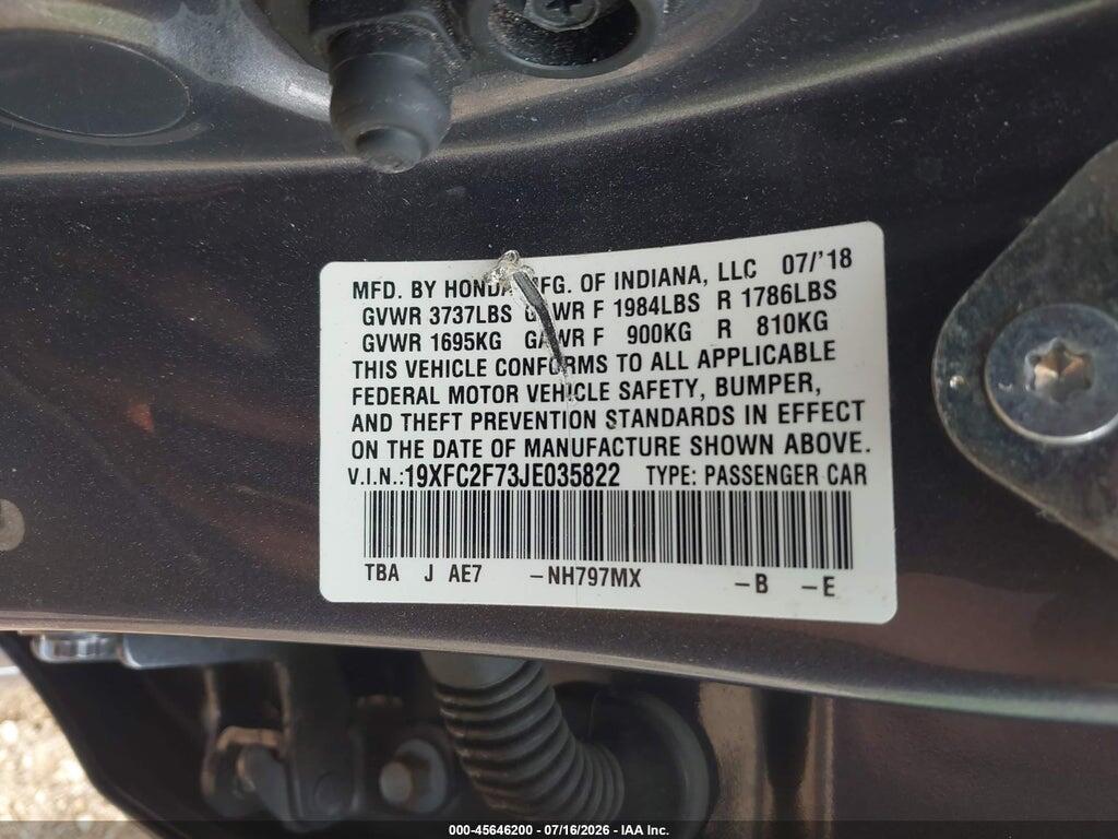 19XFC2F73JE035822 2018 HONDA CIVIC photo no. 9