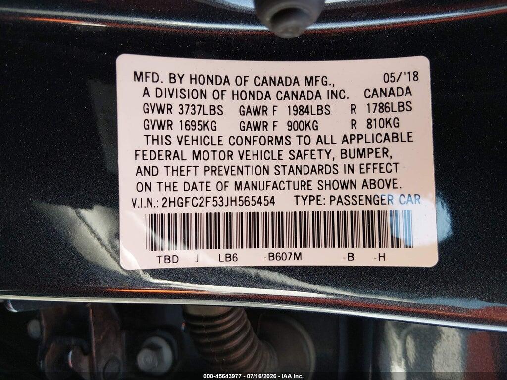2HGFC2F53JH565454 2018 HONDA CIVIC photo no. 9