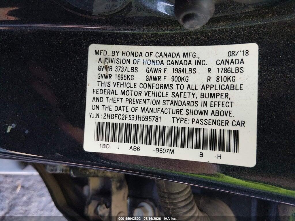 2HGFC2F53JH595781 2018 HONDA CIVIC photo no. 9