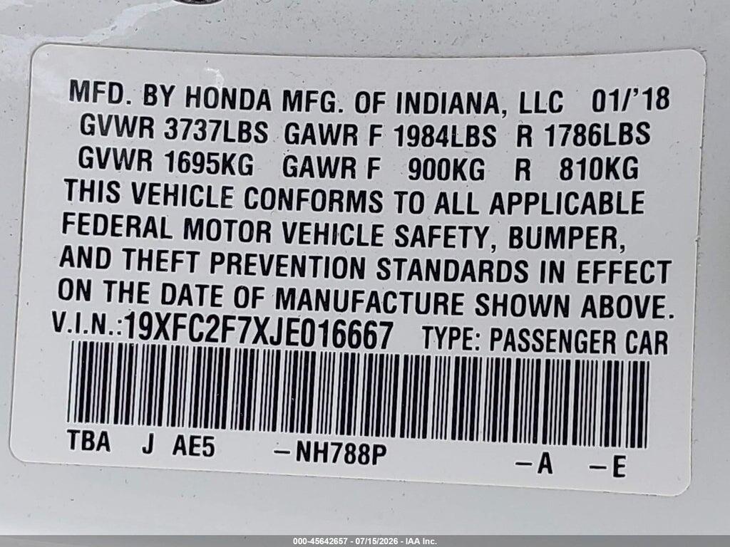 19XFC2F7XJE016667 2018 HONDA CIVIC photo no. 9