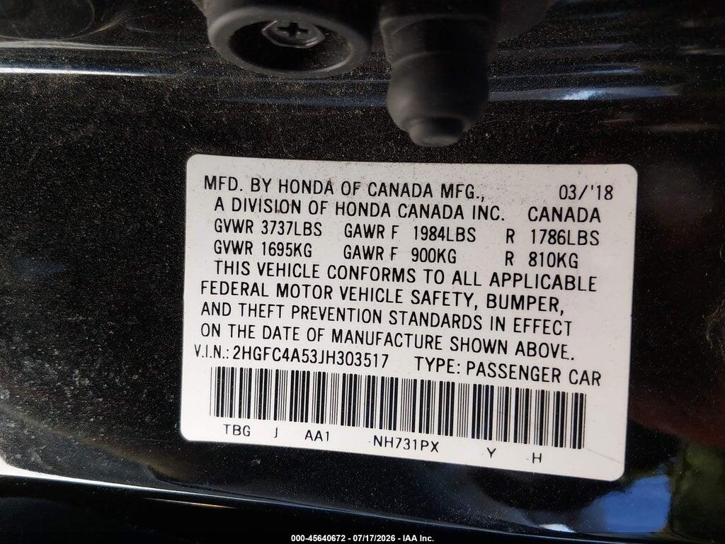 2HGFC4A53JH303517 2018 HONDA CIVIC photo no. 9
