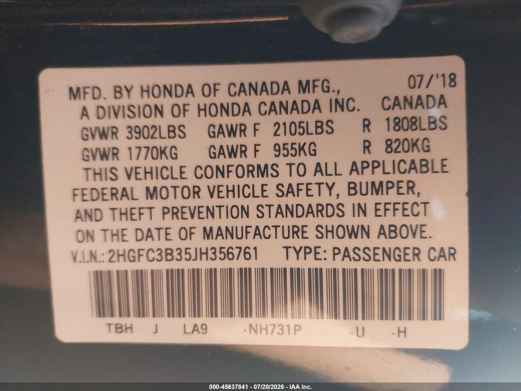 2HGFC3B35JH356761 2018 HONDA CIVIC photo no. 9